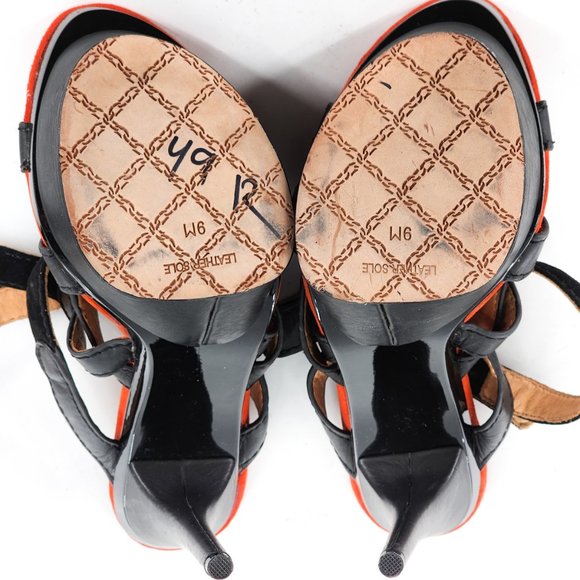 L.A.M.B. Suede Leather Platform Sandals Black Orange NEW - Picture 8 of 10